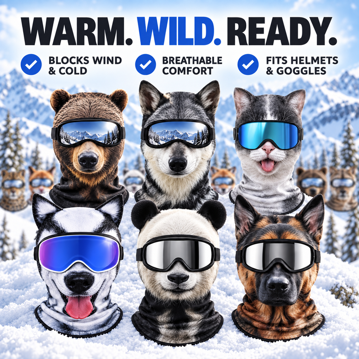 Animal Ski Mask benefits — warm, breathable and helmet compatible